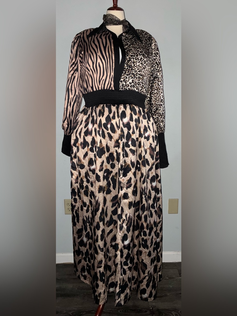 Fashion Nova “Weekend Oasis” Satin Maxi Dress — Size 2X (Brown/Combo)